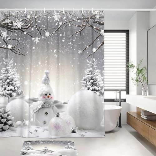 Christmas Snowman Shower Curtain Set with Non-Slip Rugs & Toilet Cover - 72x72 Inches, Holiday Bathroom Decor (Pack of 4, Variation of THIS listing)