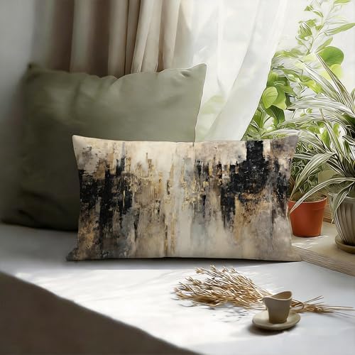Gold and Black Abstract Cityscape Throw Pillow Cover 12x20 - AEREYGBJYJ