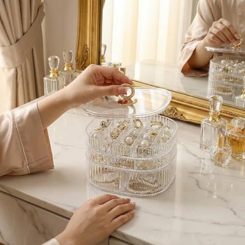 HALAFE 3-Layer Acrylic Jewelry Organizer with Handle - Clear Storage Box for Women
