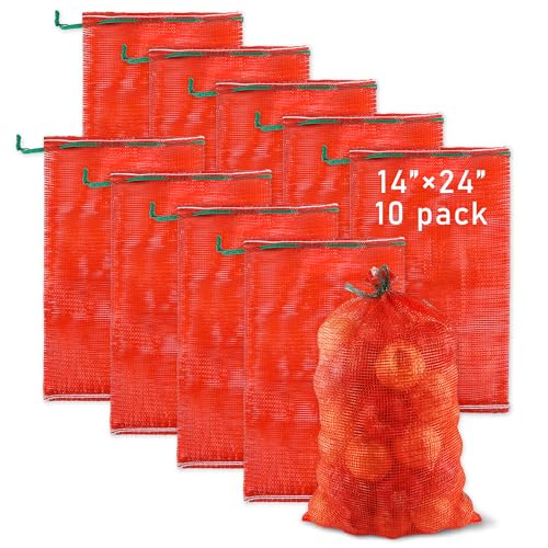 Reusable 14" x 24" Onion Bags - 10 Pack Drawstring Vegetable Storage
