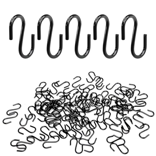 100 Mini Metal S Hooks for Hanging, Craft, Jewelry, Keychains, Black