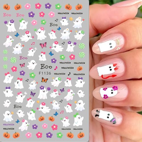 TailaiMei Halloween Nail Stickers - 5 Sheets Pumpkin & Bat Self-Adhesive Decals