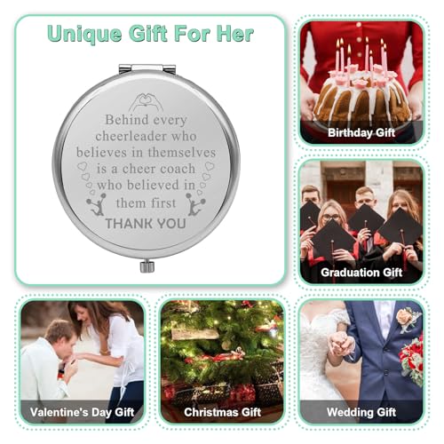 Cheer Coach Travel Makeup Mirror Appreciation Gift Silver