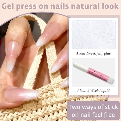 Pink Ombre Cat Eye Press on Nails - Medium Almond False Nails with Glue