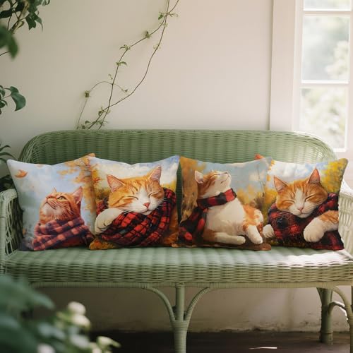 Doobicy Autumn Cat Pillow Covers 18x18 Inch Set of 4 - Wl-dp-aoh-cats