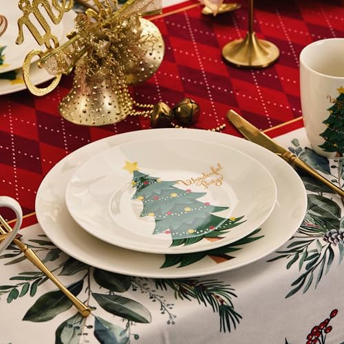 Christmas Tree Mugs Set of 6 - 14oz Bone China Coffee Cups, Microwave & Dishwasher Safe, Gift for Family (6pcs) Variation of Mug