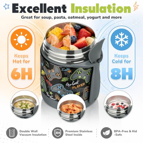 10oz Insulated Lunch Thermo Food Jar for Kids - Black Game Console
