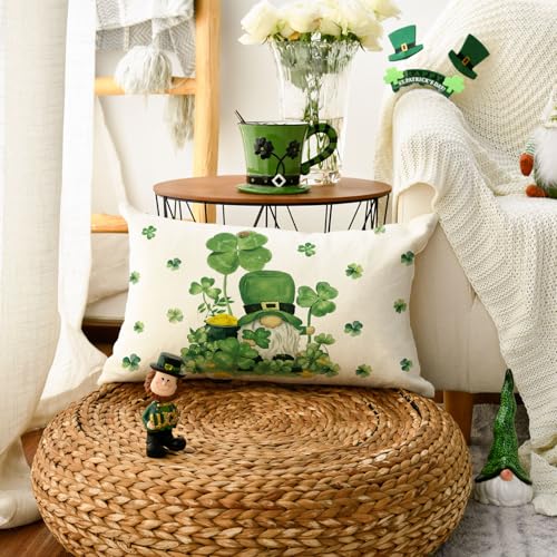 St. Patrick's Day Shamrock Gnome Pillow Cover - 12x20 Inch