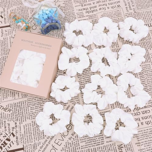 Gebelle 12 Pcs Satin Silk Hair Scrunchies Off White Ponytail Holder
