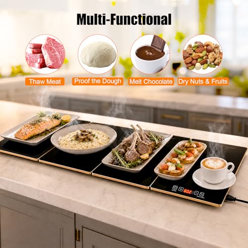 Large Modular Electric Food Warmer with Glass Panels - 35x15 inch, 8 Temp Settings, 24H Timer