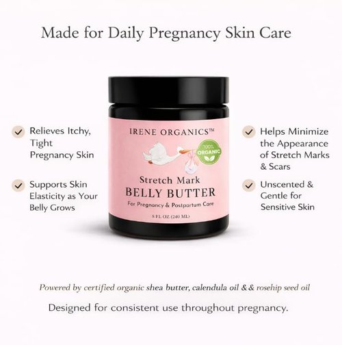 Irene Organics Organic Belly Butter - Award-Winning Stretch Mark Prevention & Treatment Balm 4oz | Hydrating Tummy Cream