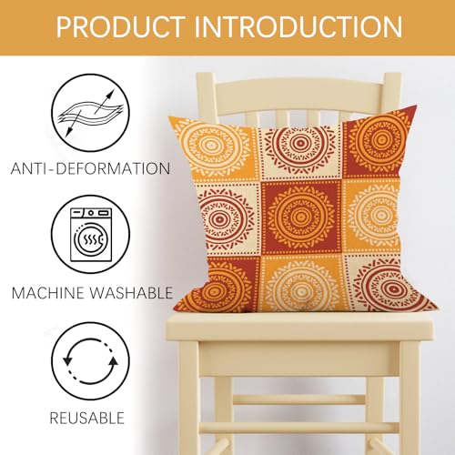Fjfz Boho Mandala Throw Pillow Covers, 18x18 Set of 2 Cotton Linen