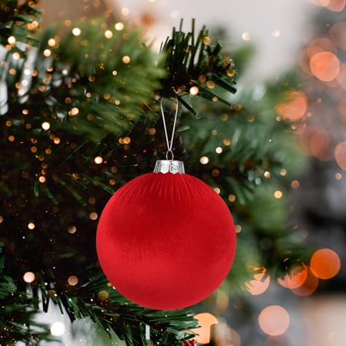 Red Jumbo Christmas Velvet Balls - 8 Inch Large Holiday Tree Ornaments (Set of 4)