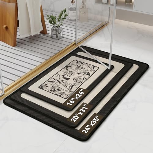 YDKGL Black Flower Bathroom Bath Mat Non Slip 16x24 Inches - Thin & Quick Dry