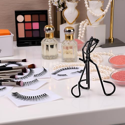 Eyelash Curler with Built-in Comb and Silicone Pads in Black