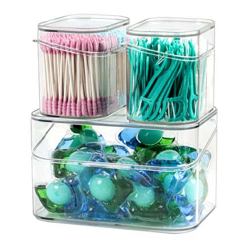Clear Bathroom Organizer Set - 3-Piece Vanity Storage Containers