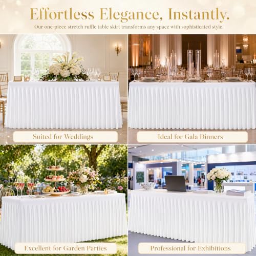 White Stretch Spandex Tablecloths 6ft Fitted with Skirt for Weddings Party Banquets