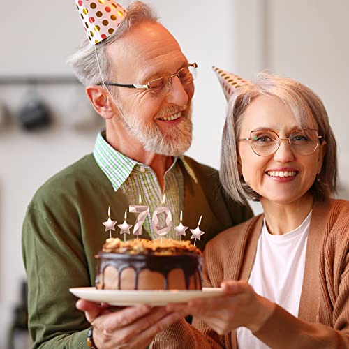 70th Birthday Candles Set - 3D Diamond & Star Cake Toppers