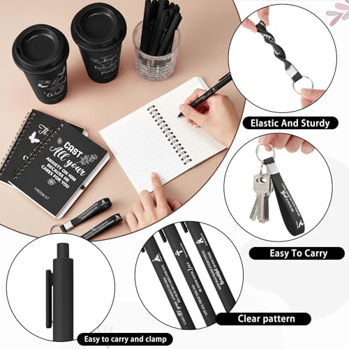 Black Christian Gift Set with Scripture Cups, Notebooks, Pens & Keychains - 12 Pieces