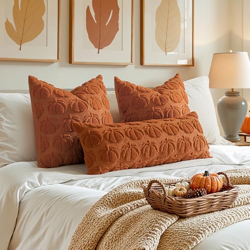 MIULEE Fall Pumpkin Pillow Covers 18x18, Dark Rust Faux Fur (Set of 2)
