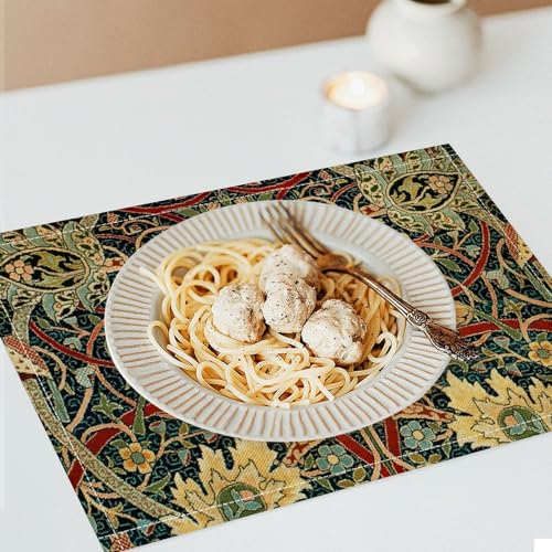 William Morris Floral Placemats Set of 6 - Cotton Table Mats for Dining & Holiday Decor - Variation 2