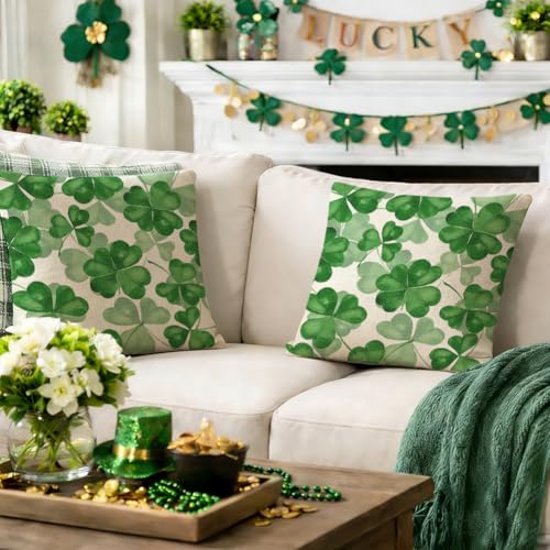 St. Patrick's Day Outdoor Pillow Cover 18x18 - Waterproof Shamrock Design