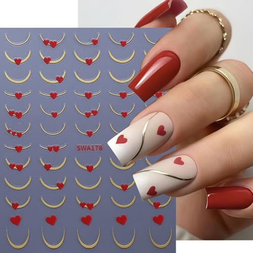 Valentine Heart Nail Art Stickers - 6PCS 3D Self-Adhesive French Tips