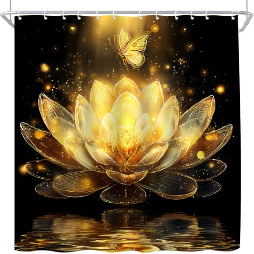 Black Gold Lotus Flower Shower Curtain, 70 x 70 Inch - Boho Design