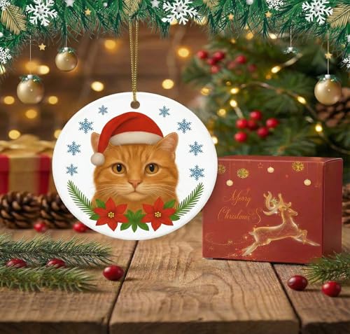 Ziyutam Ceramic Cat Christmas Ornament Funny Holiday Tree Hanging Decor