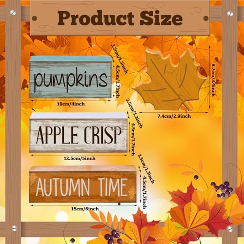 Lineshading 4-Piece Fall Wood Table Decor - Autumn Maple Leaf Sign Set