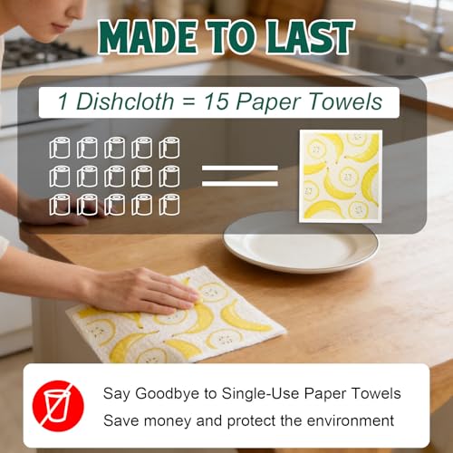 Lsnisni Swedish Dishcloths 6-Pack - Reusable Fruit Print Cleaning Cloths