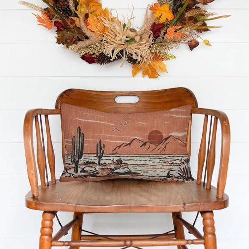 Southwestern Landscape Lumbar Pillow Cover, Rust Orange 12x20 Inch