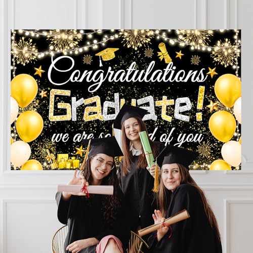 Graduation Party Backdrop - Congratulations Graduate Banner 70.8"x43.3"
