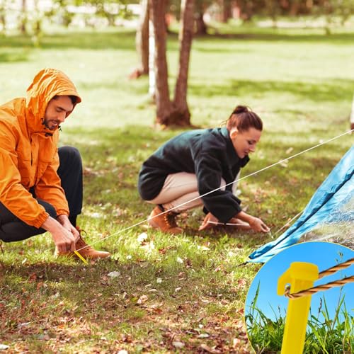 16PCS Plastic Tent Stakes, 5.7 Inch Durable Spike Hook Pegs Serrated Edges Heavy Duty Canopy Anchoring Awning Camping Carava Pegs for Outdoor Lawn Beach Garden Decoration and Fixation(Yellow)