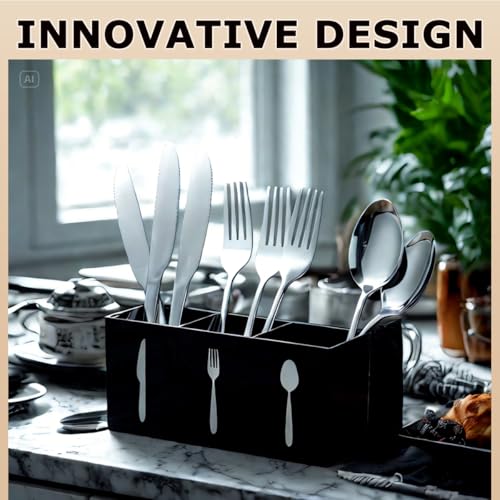 Black Silverware Holder - Spoon and Fork Organizer for Parties