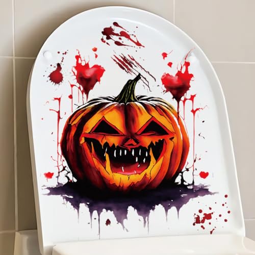 3D Pumpkin Pattern Toilet Lid Sticker - Waterproof Halloween Decor
