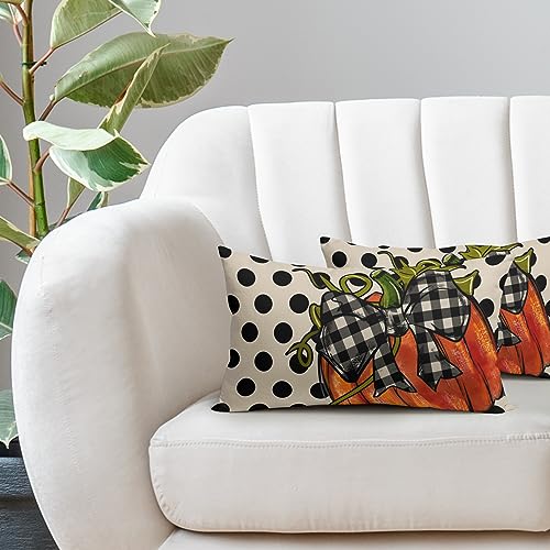 Sweetshow Fall Lumbar Pillow Covers 12x20, Orange Pumpkin Throw Set of 2