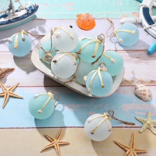 12 Pcs Coastal Christmas Tree Ornaments - Raffia Style, 2.36 Inch