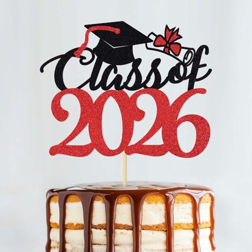 Class of 2026 Graduation Cake Topper - Glitter Cap Decoration