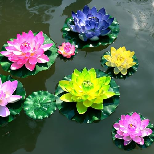 19 Colourful Floating Foam Lotus Flowers & Leaves - Pond Decor