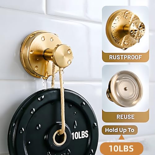 Brushed Gold Suction Cup Hooks - Heavy Duty 10LB Capacity