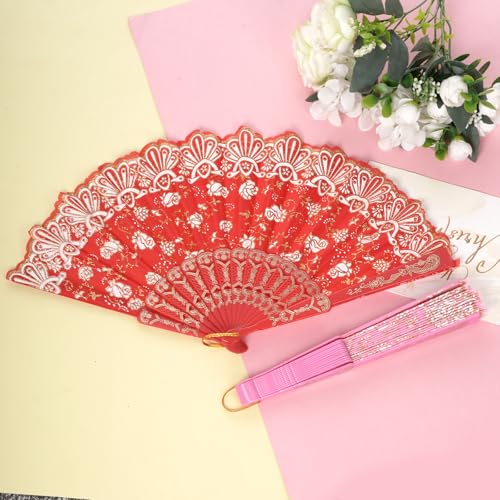 Choyaxo Handheld Lace Folding Fan - 2 Pieces, 15.75" Open
