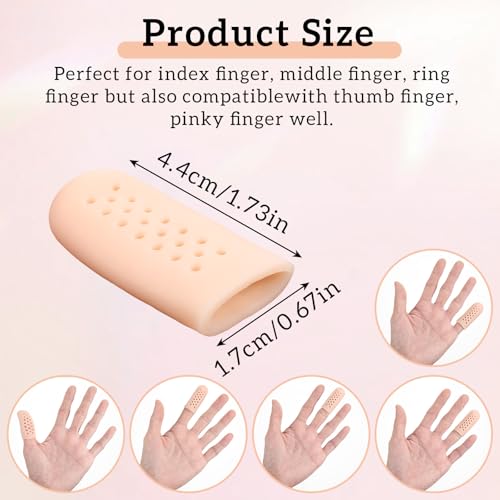 16 Pcs Gel Finger Cots with Air Holes Silicone Finger Protectors Breathable Covers Protection Anti Nail Biting Gloves for Fingers Tips Toe Sleeves Protection for Wound Fingers Cracking (Nude)