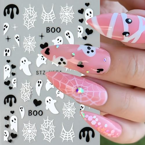 Halloween Nail Art Stickers 3D Self-Adhesive Ghost Spider Decals 6Pcs