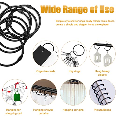 LULARINE Black 24 Pack Shower Curtain Hooks Rings - Rustproof Metal, Easy Glide, 2-Inch Inner Diameter