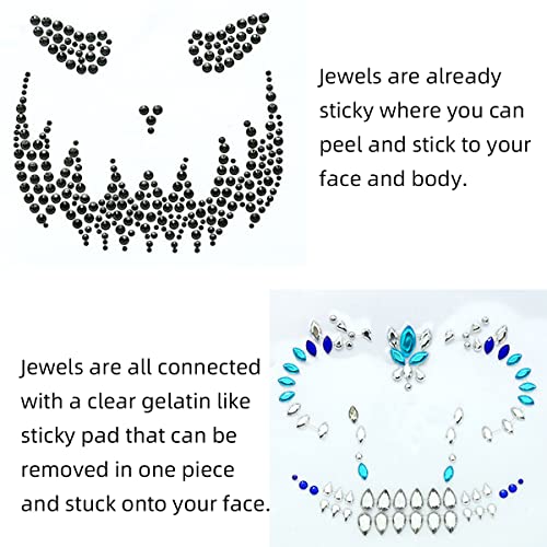 Day of the Dead Face Gems Crystal Rhinestone Skull Tattoo Stickers 2Pcs