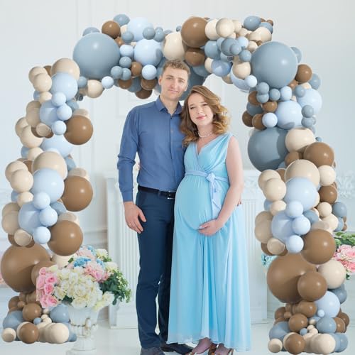 136pcs Dusty Blue, Brown & Sand Balloon Arch Kit for Baby Shower