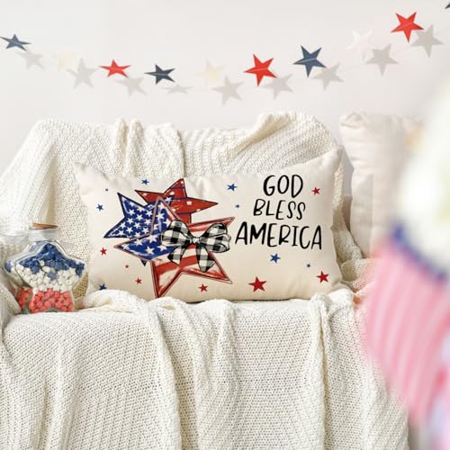 AVOIN colorlife 4th of July God Bless America Throw Pillow Cover 12x20 Inch Flag Stars Decor