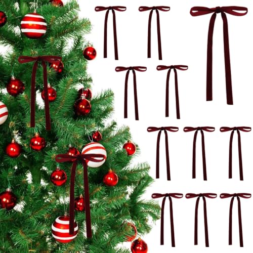 Burgundy Velvet Christmas Tree Bow Decorations - 12 Pack
