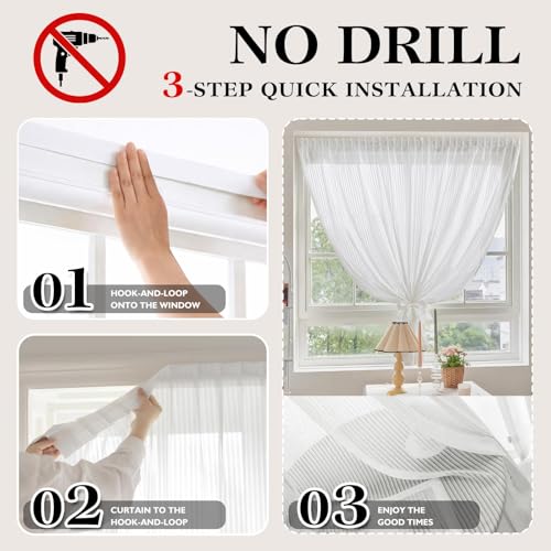 Jilron Sheer Curtains - White 27" x 41" Self-Adhesive Light Filtering